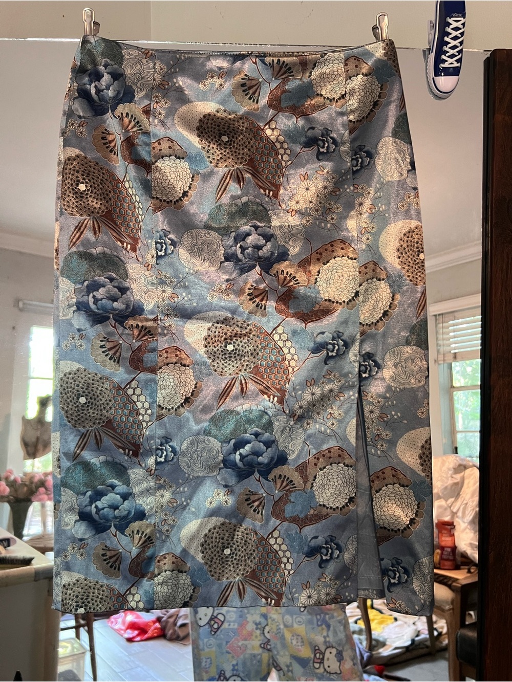 Caroll Blue Floral Brocade Midi Skirt like New!!